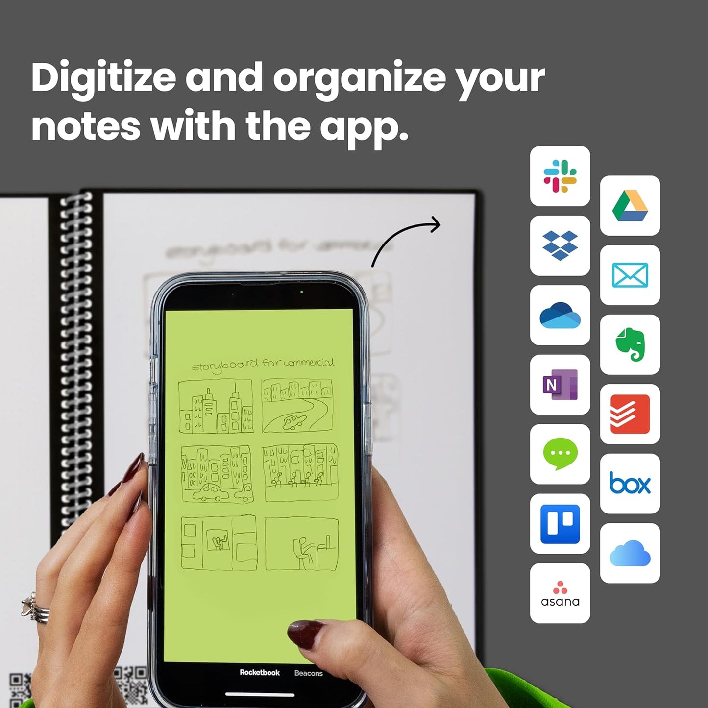 Rocketbook Core Reusable Spiral Notebook, Letter Size 8.5x11, Navy Blue - Lined Pages, App-Connected, Erasable, Durable Cover, Ideal for School, Work, and Creative Projects