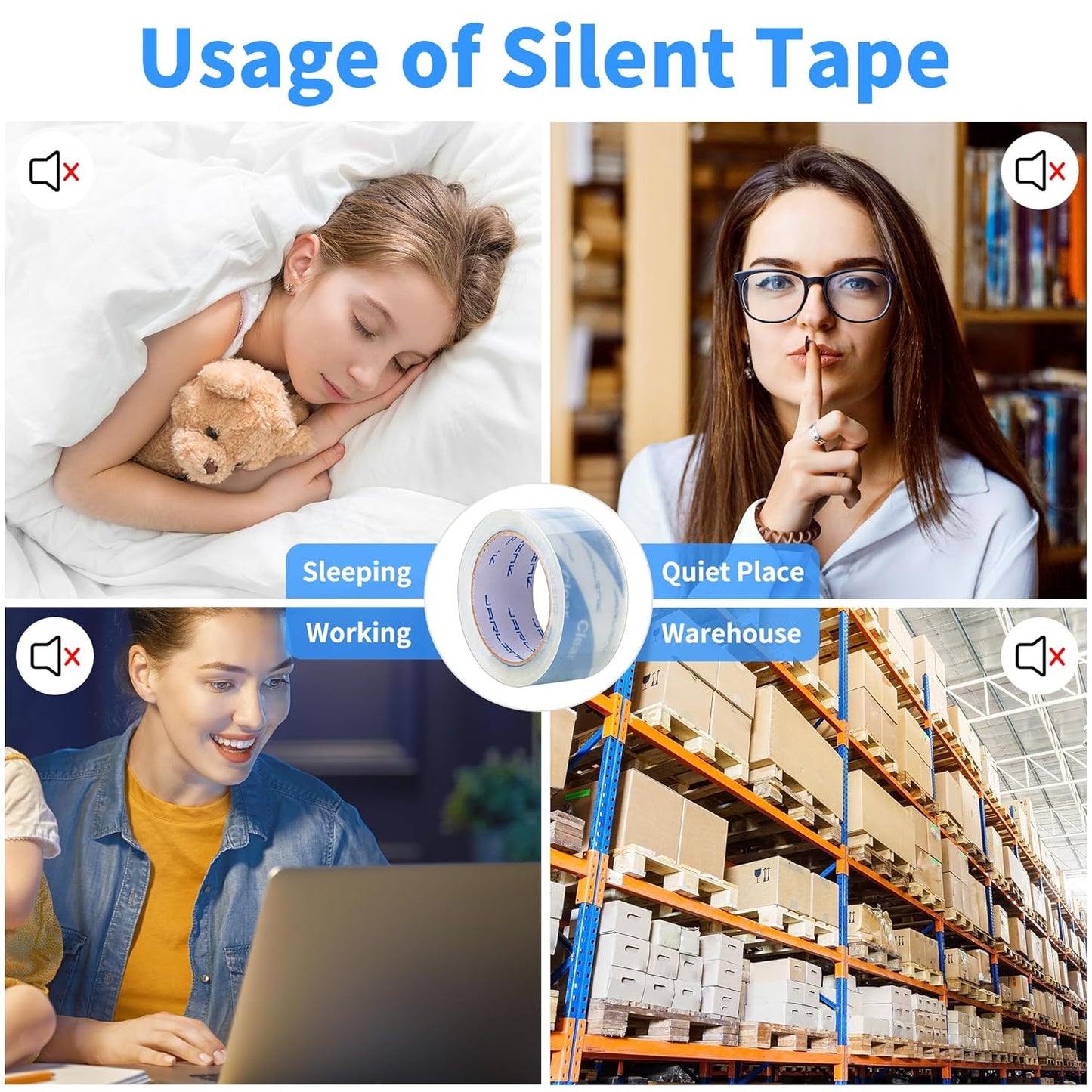 JARLINK No Noise Clear Quiet Packing Tape (18 Rolls), Heavy Duty Packaging Tape for Shipping Packaging Moving Sealing, 2.4mil Thick, 1.88 inches Wide, 60 Yards Per Roll, 1080 Total Yards