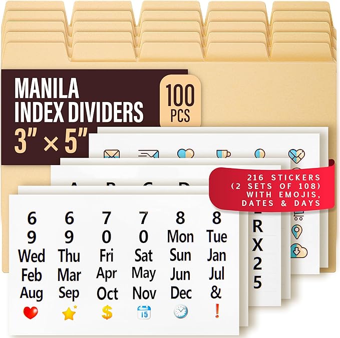 Index Card Dividers 3x5" — 100 Pcs of Cardboard Alphabet Dividers by Offilicious