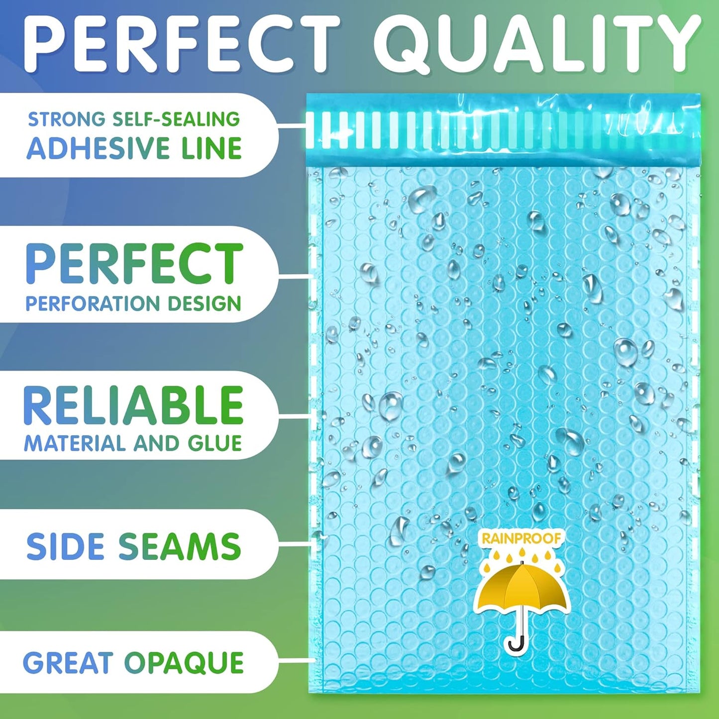 Light Blue Poly Bubble Mailers Self Seal, 5 x 9 Inch. Pack of 200 Bubble Packaging Envelopes for Shipping. Durable Padded Envelopes Waterproof. Self Seal Padded Mailers. Shipping Packages