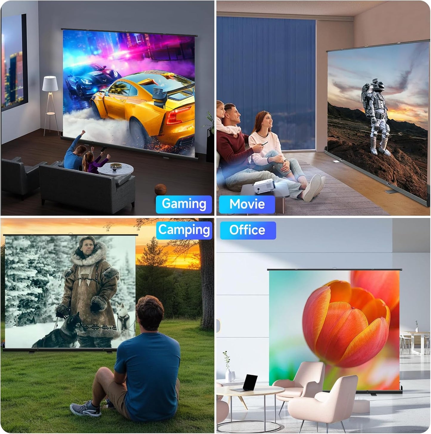 Portable ALR Manual Pull Up Projector Screen,100 in Outdoor Projector Screen 178°Viewing Angle Portable Movie Screen 3D/4K HD 16: 9 Wrinkle-Free Design for Movie Home Theater Backyard Night