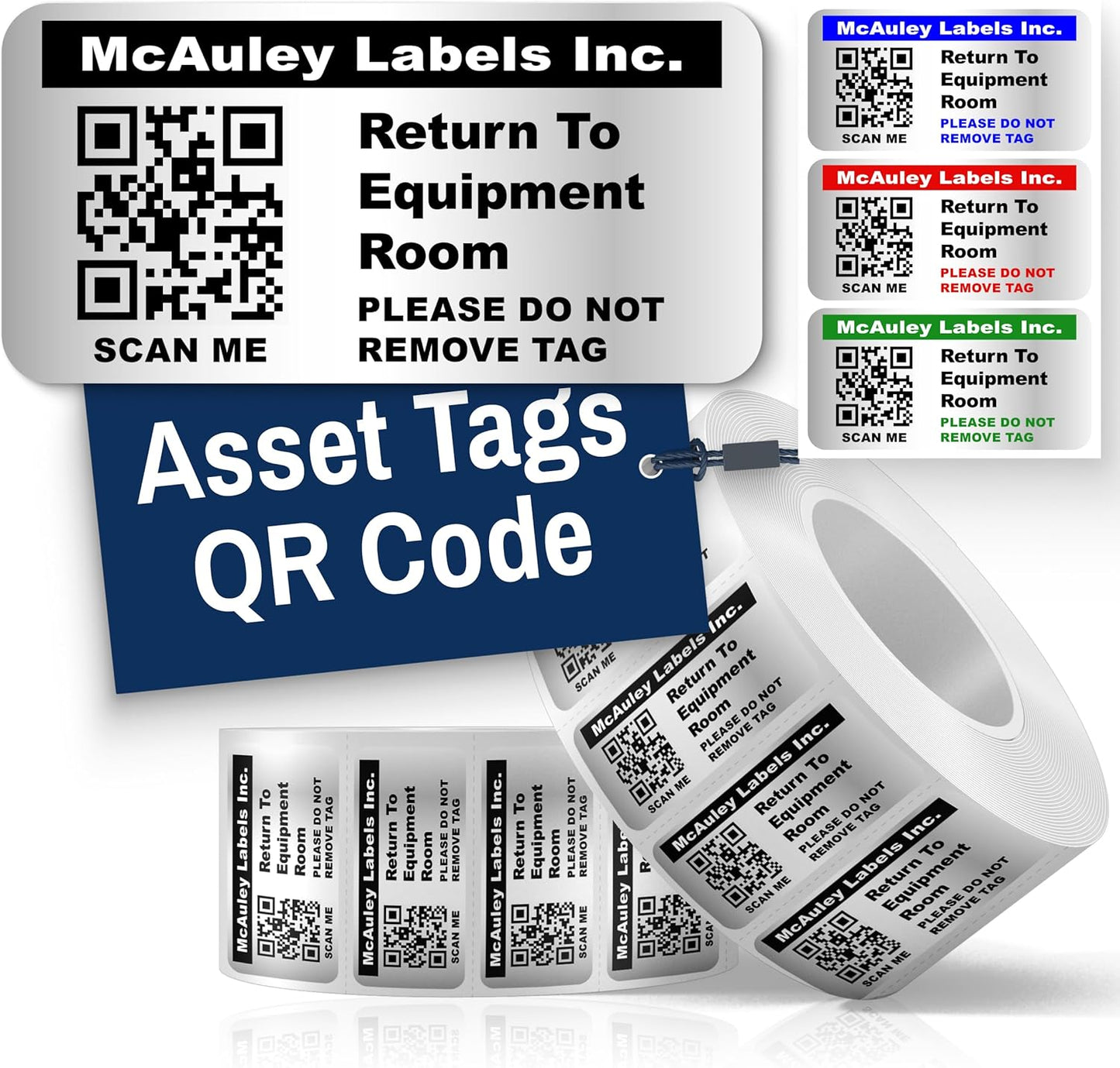 McAuley Labels Custom QR Code Stickers - Numbered, Permanent, Adhesive Asset Tags for Equipment - Metalized Silver Polyester - 1.5x0.75 Inches