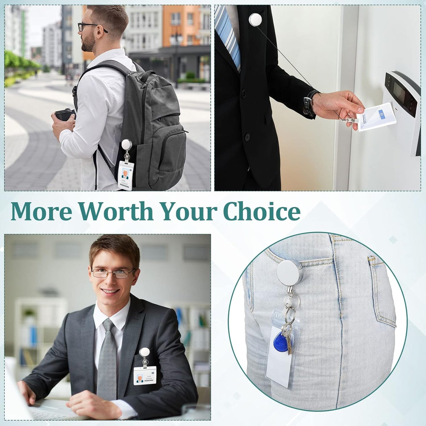 Leelosp 20 Pack Heavy Duty Retractable Badge Holder Reel Metal ID Badge Holder with Belt Clip Keyring Retractable Clip Bulk Card for Work Employee Doctor Nurse Gifts (Glossy Silver)