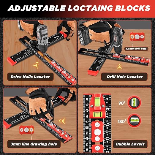 Saker 4-in-1 Drilling Positioning Ruler, Adjustable 13.78in Multifunctional T - Image 2
