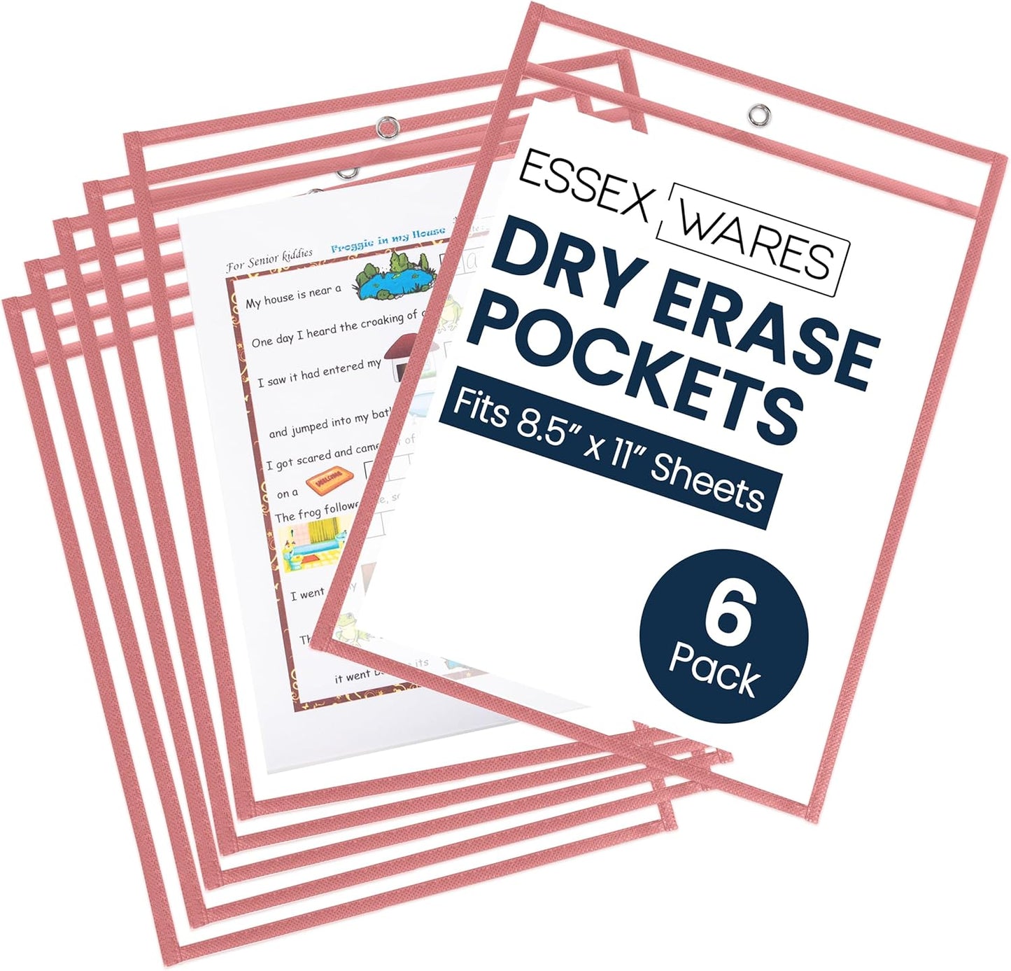 Essex Wares - 6 Pack, Peach, Durable Water-Resistant Dry Erase Pocket Document Protectors, 10" Wide x 13.5" Tall - Dry Erase Clear Plastic Sleeves - Reusable & Easy Erase Plastic Invoice Holders
