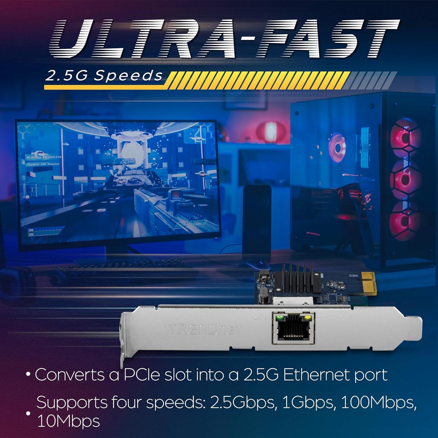 TRENDnet 2.5GBase-T PCIe Network Adapter, TEG-25GECTX, Converts a PCIe 2.0 or Later Slot into a 2.5G Ethernet Port, 802.1Q VLAN Tagging, Standard & Low-Profile Brackets Included, Windows Support