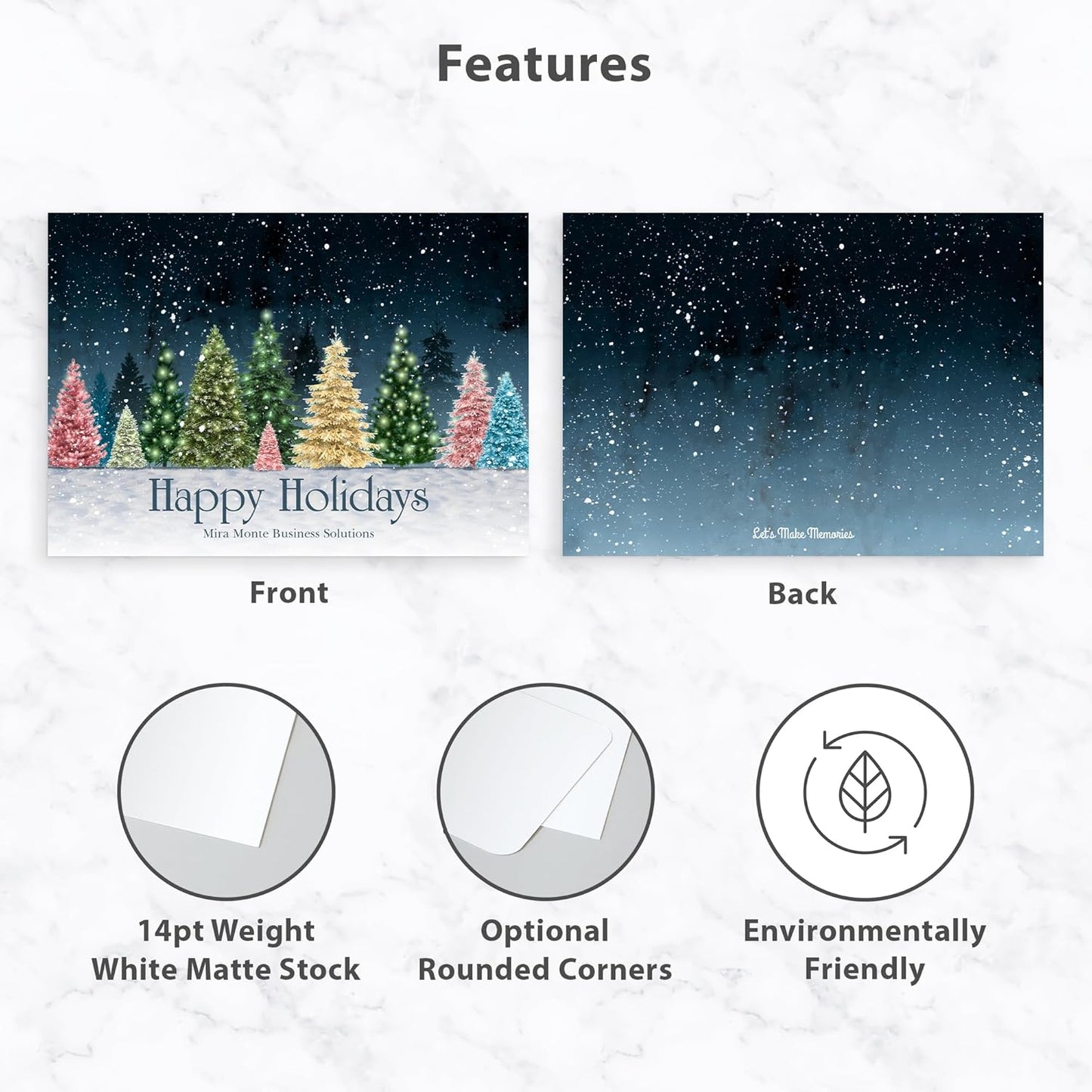 Let's Make Memories Personalized Business Christmas Cards with Envelopes - Premium Quality - 5x7-2025 Holiday Cards & White Envelopes - Colorful Snowscape - 100 ct