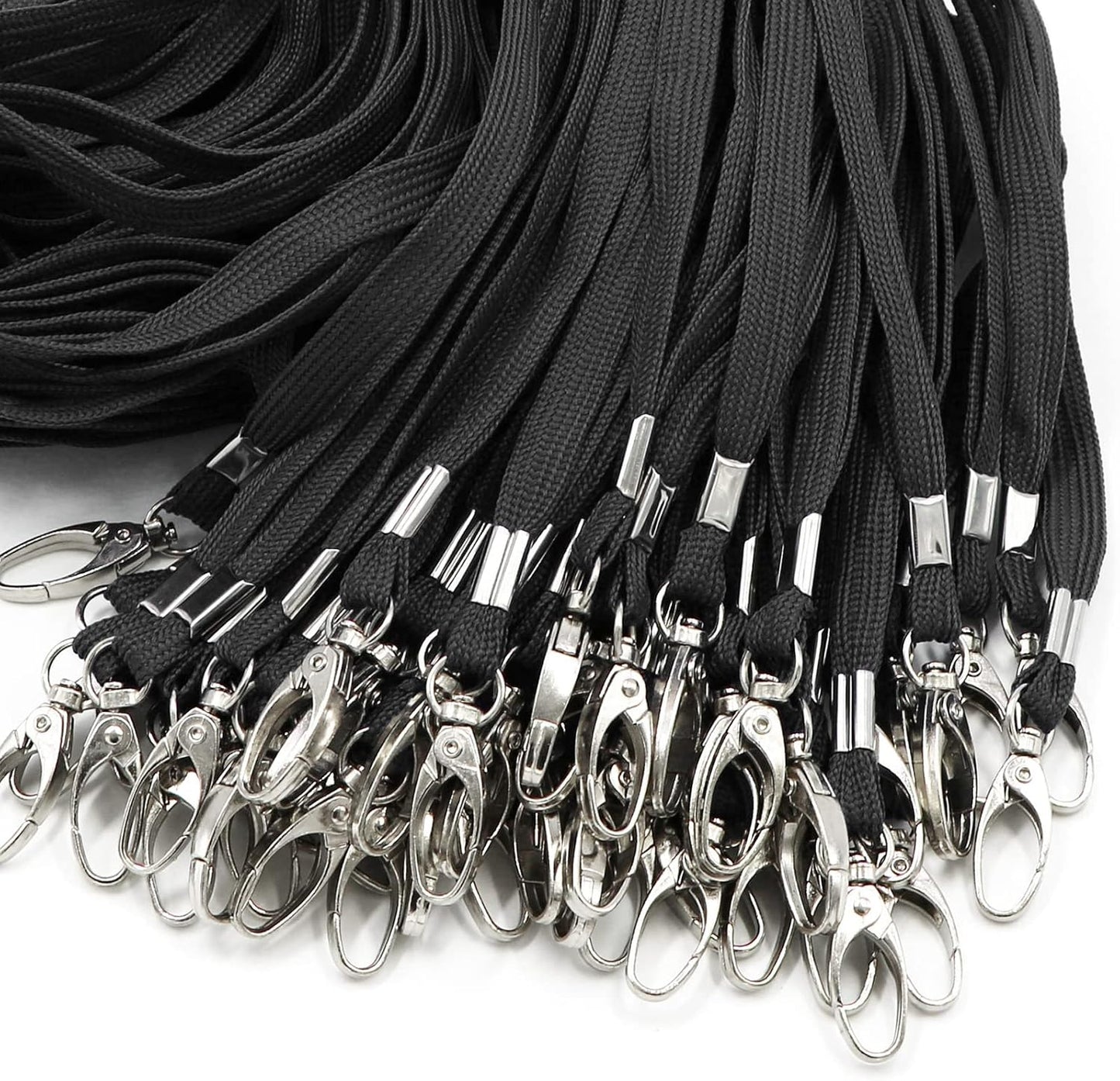100 Pack Lanyards Bulk Black Lanyard for Office Id Badges Flat Lanyard with Badge Clip Swivel Hook (100 Pack, Black)