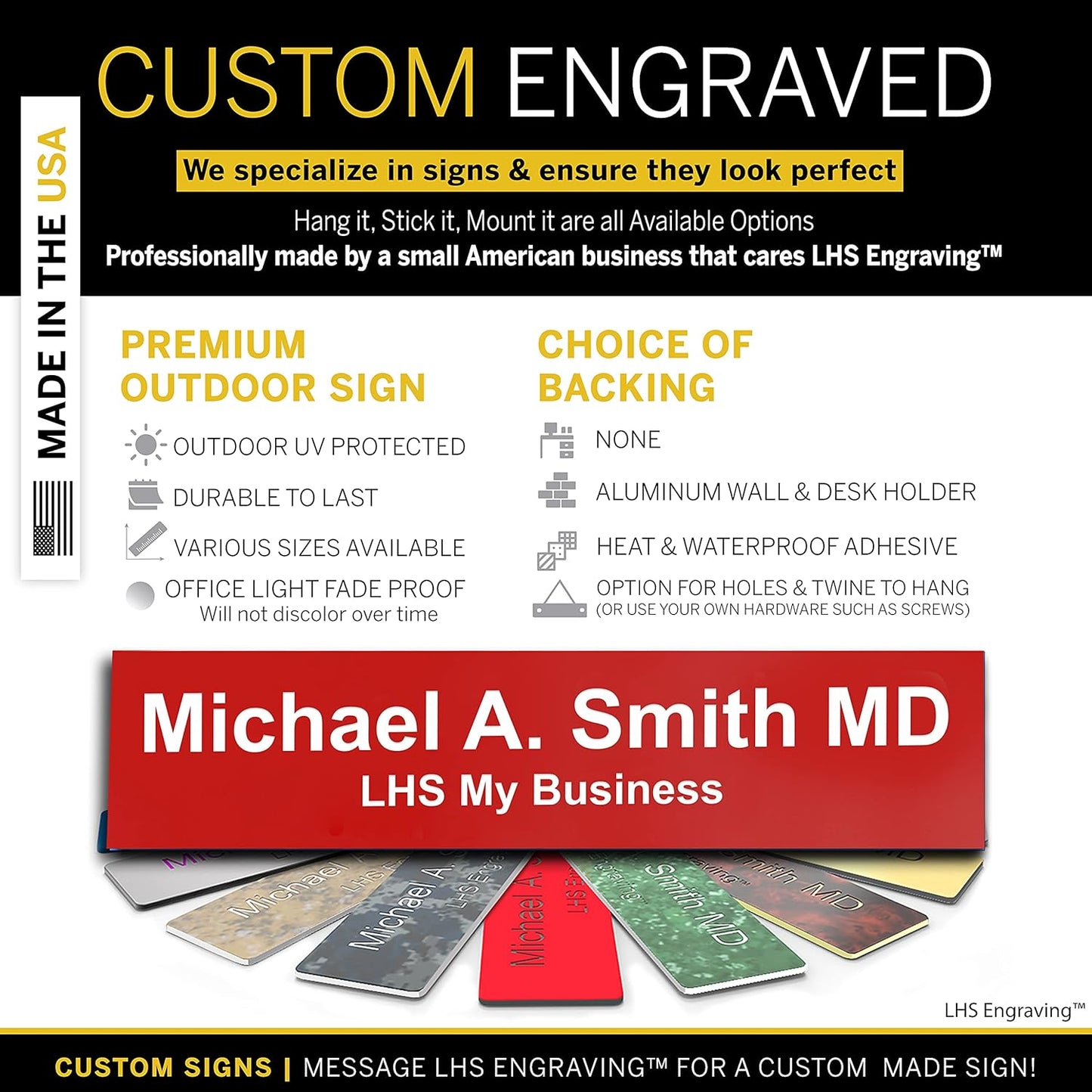 Engraved Door Signs for Office Personalized Red Plastic Door Plaque White Letters - Made in USA 2x6 B7