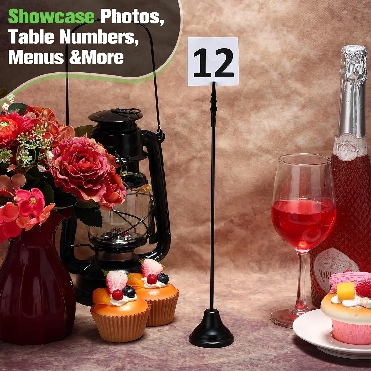 12 Pcs Table Number Holders 12 Inch Place Card Holder with Alligator Clip Metal Place Card Stands Table Sign for Photos, Food Signs, Birthdays, Weddings (Black)