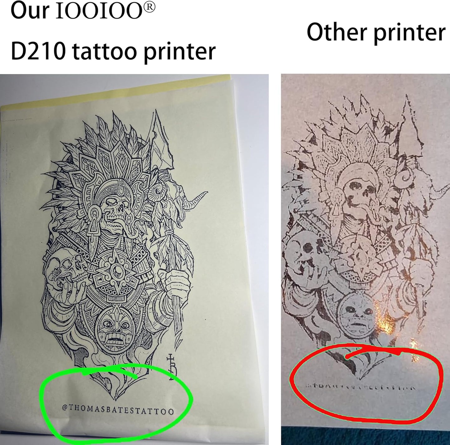 IOOIOO D210 Portable Printer, Wireless Inkless Bluetooth Thermal Printer for Tattoo Stencil Transfer Paper, for 8.5 x 11 Letter, A4 Rolled & Folded Thermal Paper (White, Without Carrying Case)