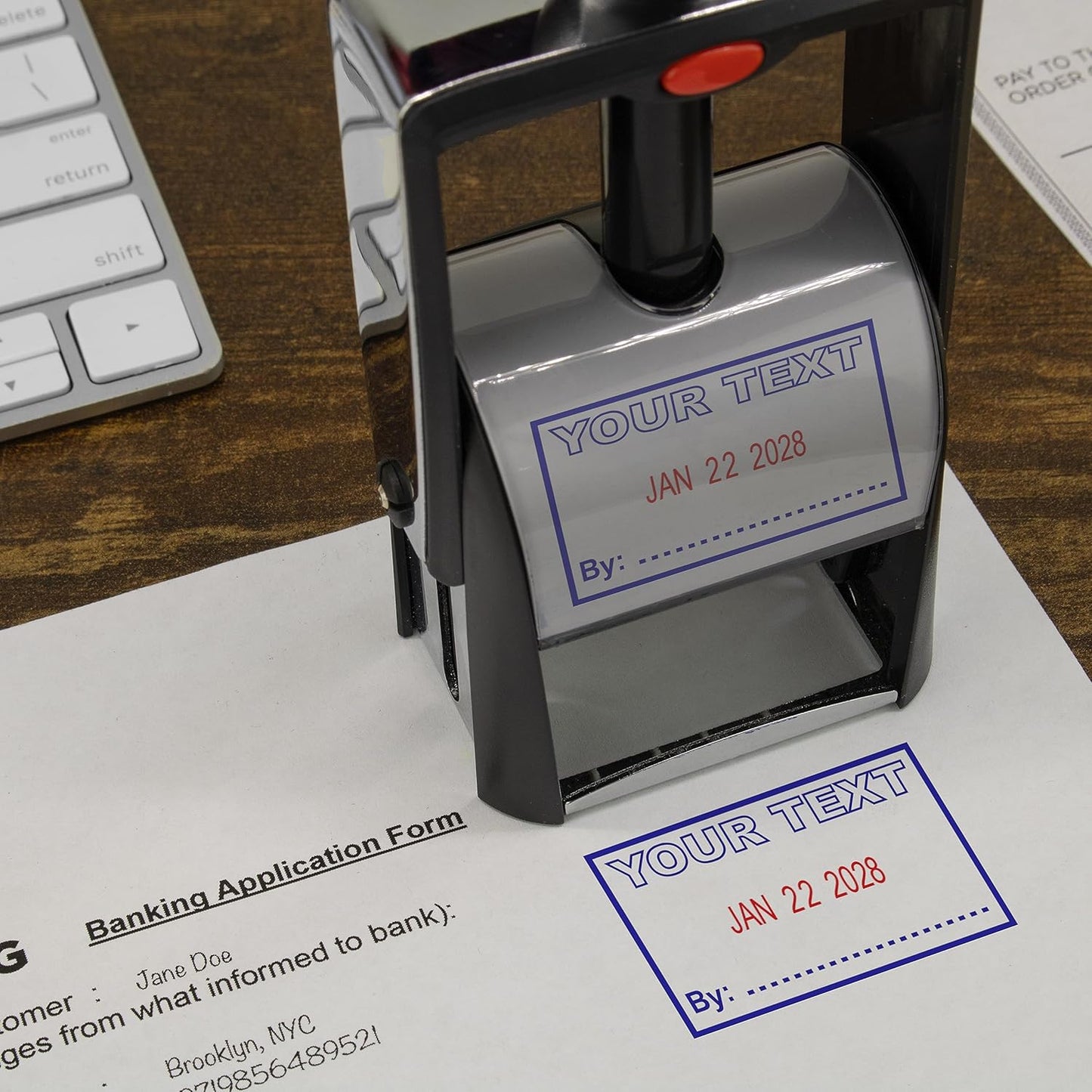 MaxMark Heavy Duty Self Inking Date Stamp with Phrase Completed - Blue Ink