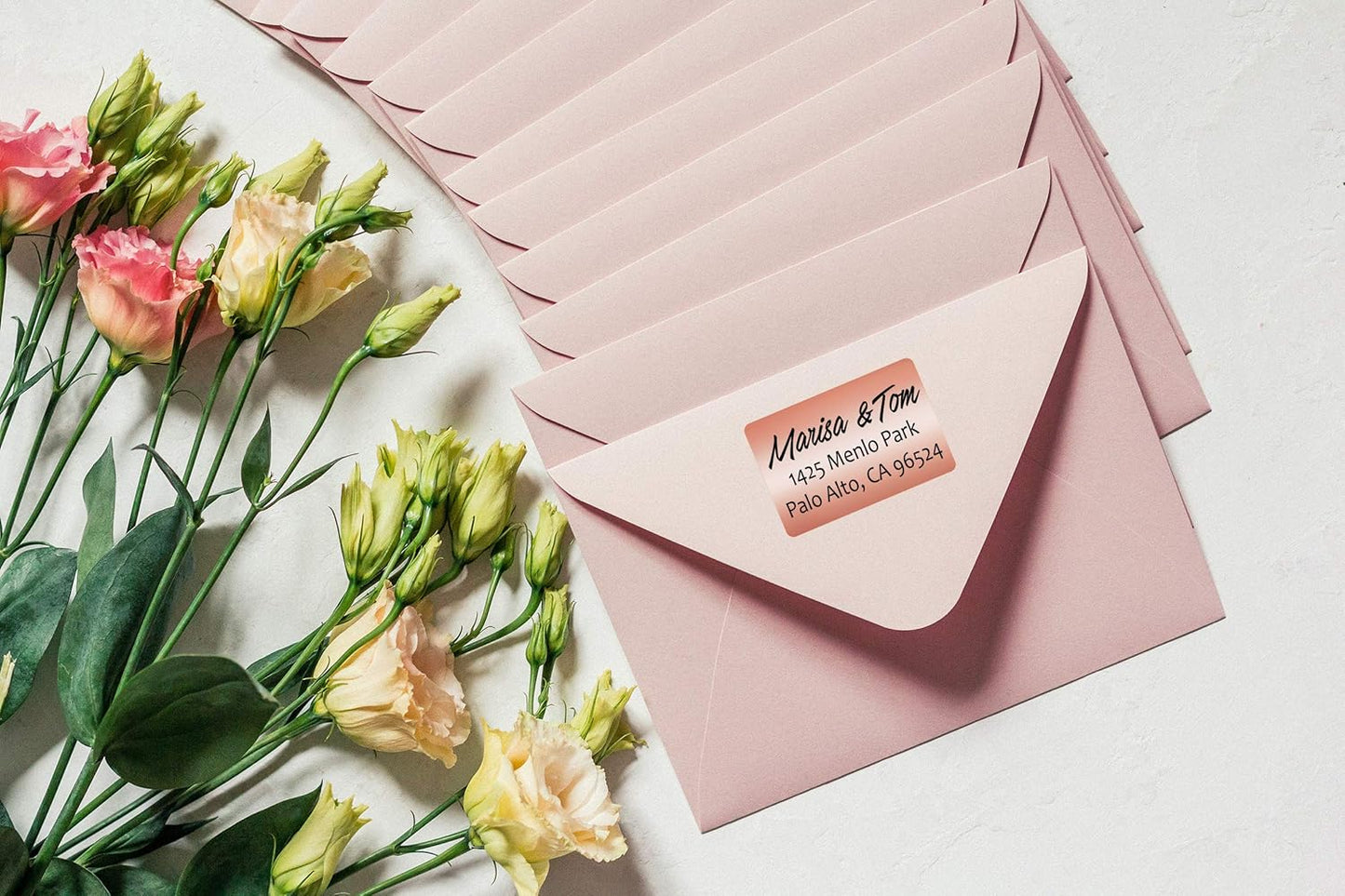 Royal Green Rectangular Metallic Gift Tag Labels 4x2 (7.5cm x 2.5cm) Rose Gold Stickers Rolls - 250 Pack