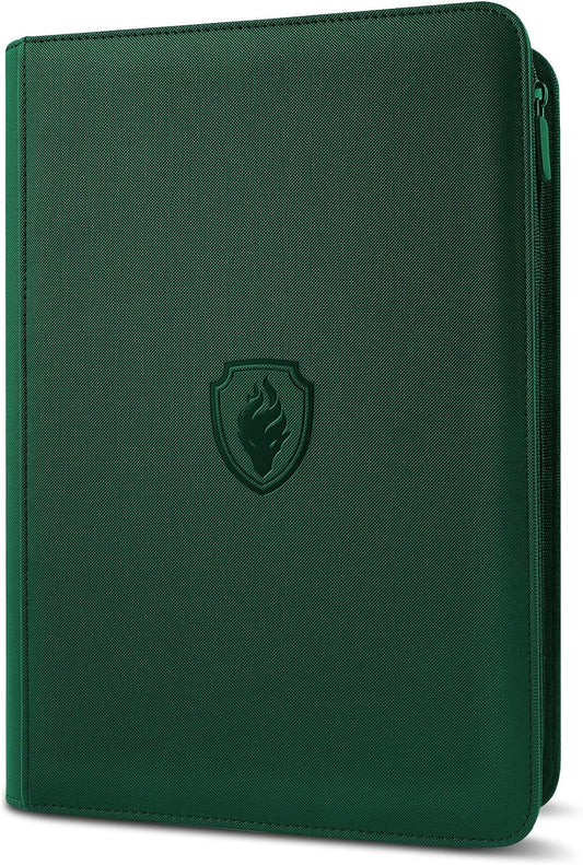 9 Pocket Zipper Card Binder, Fabmaker 360 Trading Card Holder Book, Premium PU Cover Zip Binder for Cards, Durable Side Loading Card Folders Album for MTG, TCG, Game Cards, Sports Cards, Dark Green