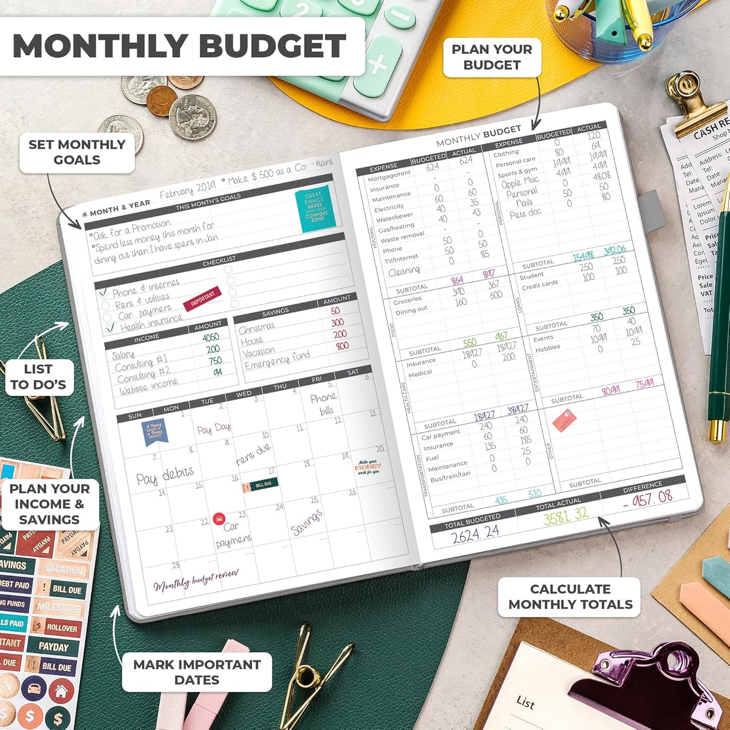 Clever Fox Budget Planner - Expense Tracker Notebook. Monthly Budgeting Organizer, Finance Logbook & Accounts Book, Bill Tracker, A5 (Gray)