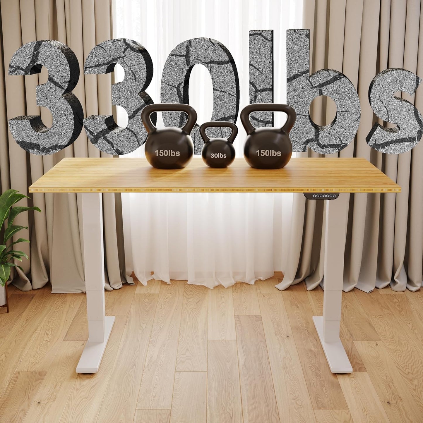 FLEXISPOT E6 MAX Bamboo Dual Motor 3 Stages Standing Desk 78x30 Inch Whole-Piece Board Electric Height Adjustable Stand Up Desk 150KG Load Capacity(White Frame + Bamboo Desktop)