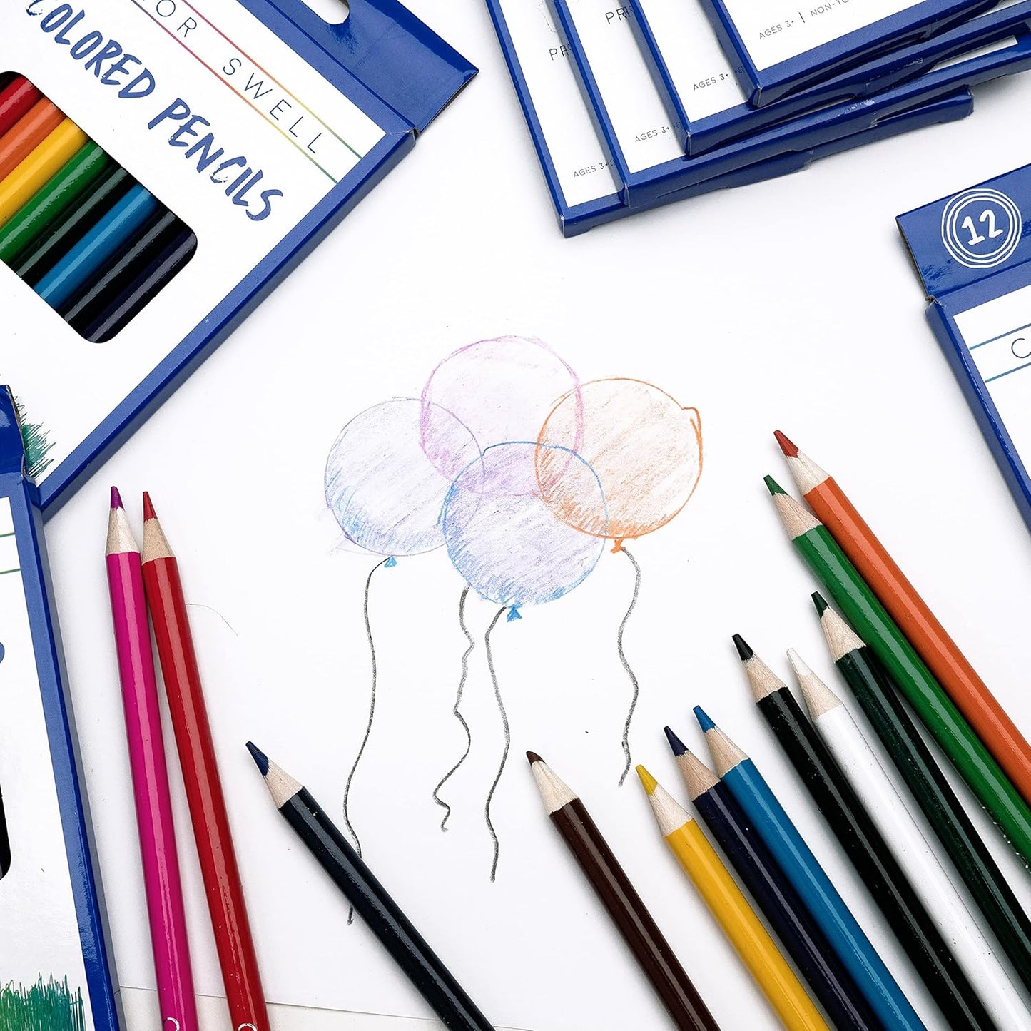 Color Swell Colored Pencil Pack 12 Count Assorted Vibrant Pre-Sharpened Colors Perfect for Kids, Teachers, Classrooms, and All Ages