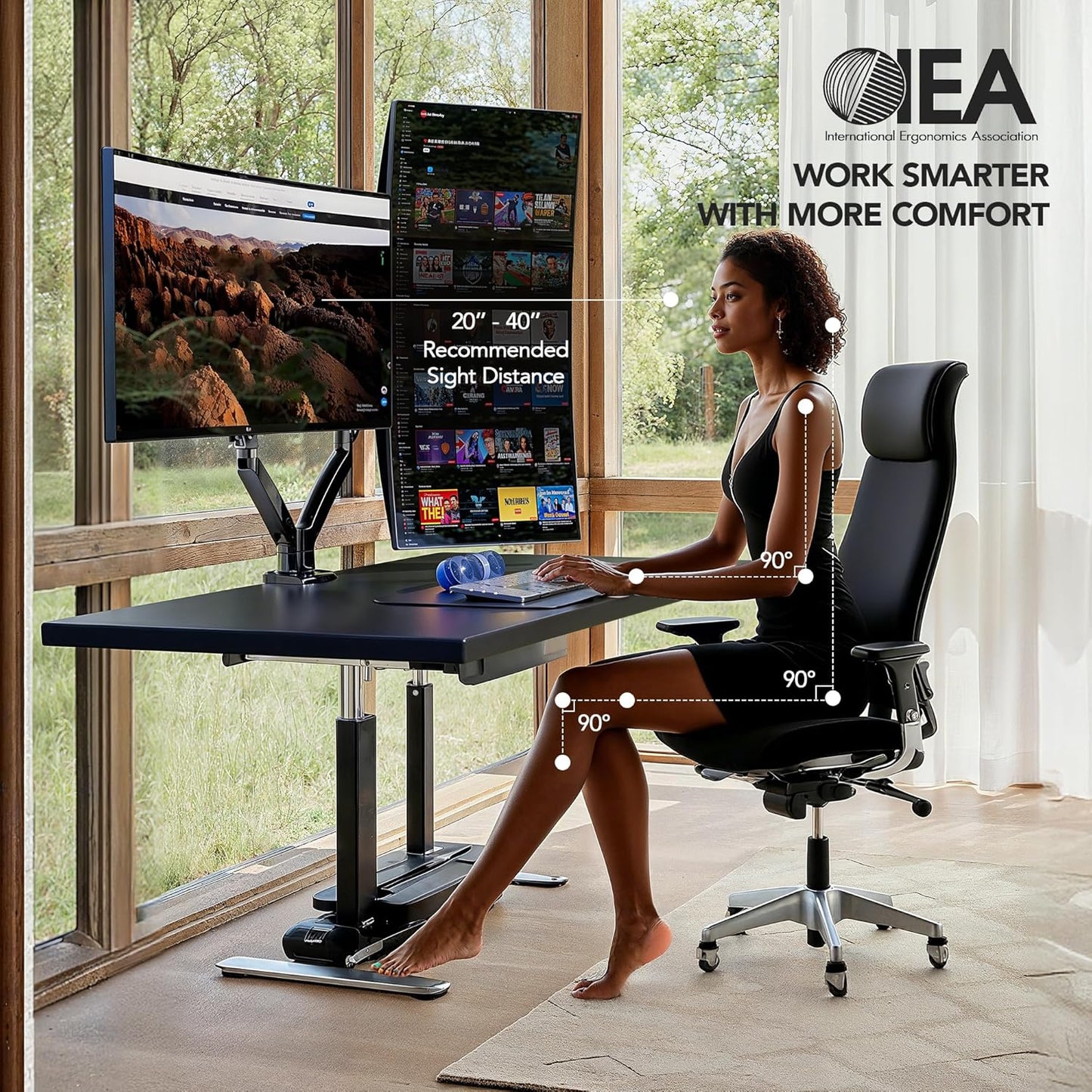 HUANUO Dual Monitor Stand for 13 to 40 inch, Premium Dual Monitor Mount with USB, Height Adjustable Monitor Stand for 2 Monitors, VESA Mount with Clamp/Grommet Base, Each Arm Hold up to 26.4lbs, HNDS7