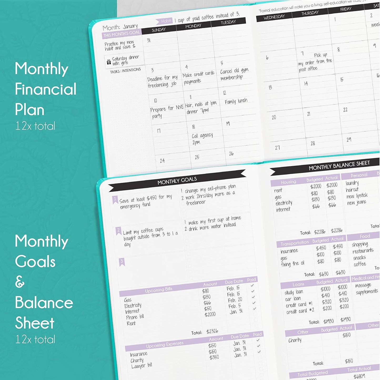 Financial Planner - Monthly Budget Planner & Monthly Bill Organizer | A 12-Month Journey to Financial Freedom | Bill Payment Tracker Organizer, Debt, Expense Tracker & Money Saving with Pockets