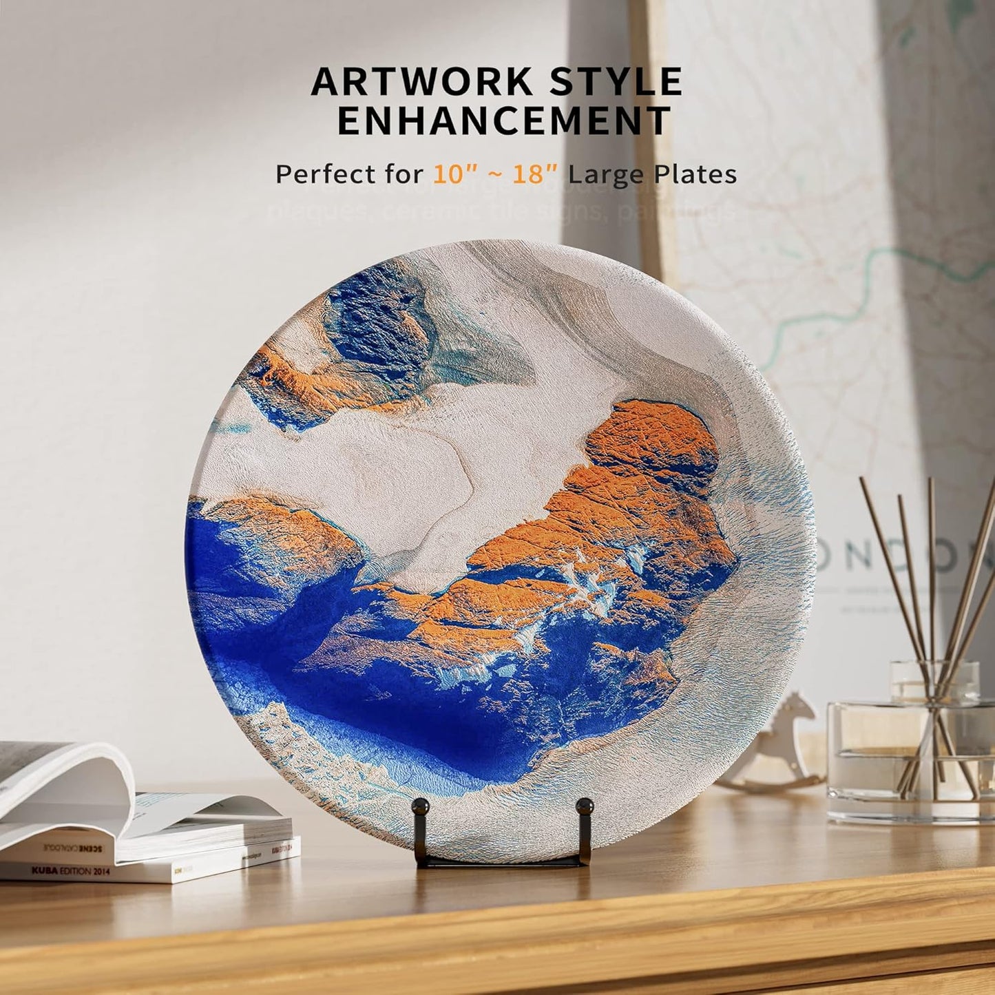 4 Pack 8 Inch Large Plate Stands for Display - Metal Square Wire Plate Holder Display Stand + Picture Stand for Book, Platter, Plaque, Photo Easel
