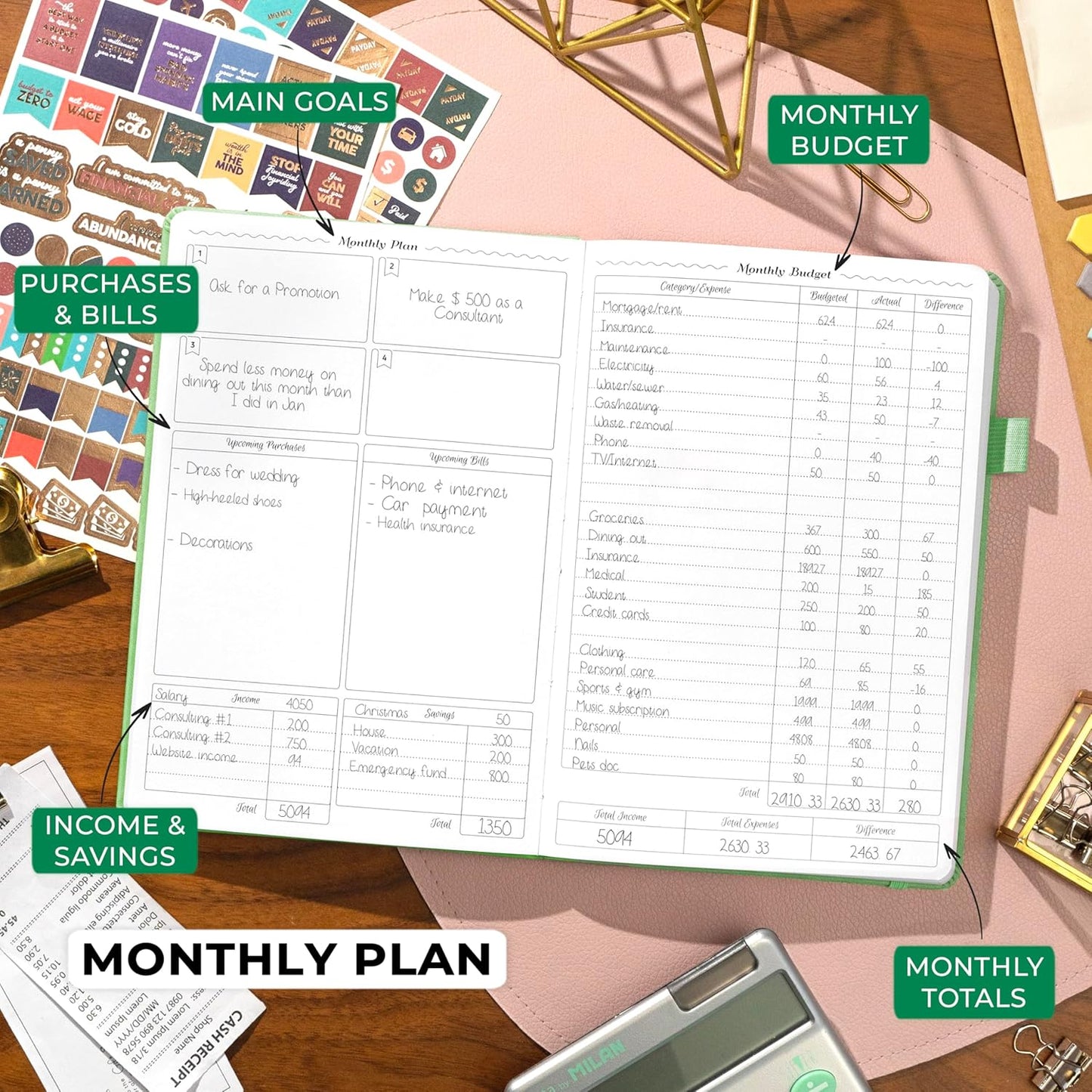 GoGirl Budget Planner – Monthly Financial Planner Organizer Budget Book. Expense Tracker Notebook Journal to Control Money, A5 (Mint Green)