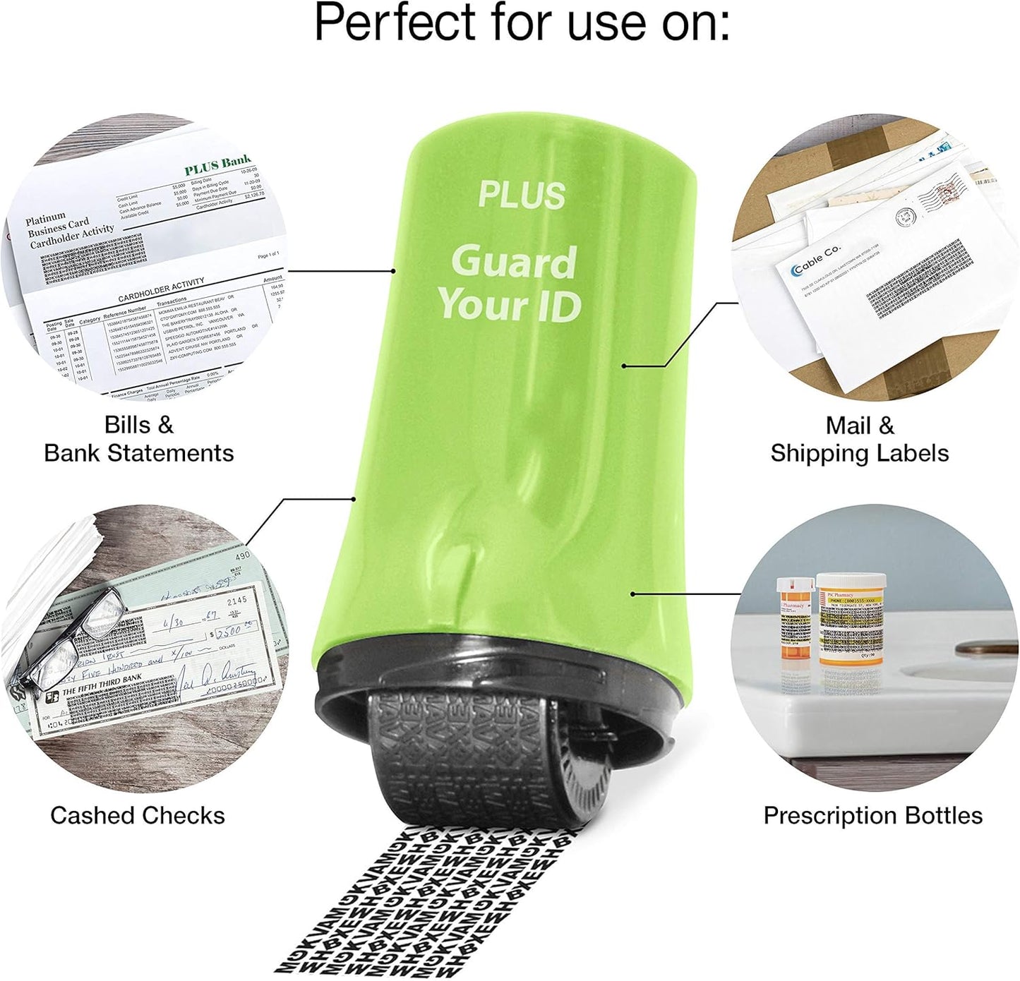 Guard Your ID Stamp Roller, Advanced Confidential Security Tool for Personal Document Guard and Data Safeguard, Regular 3-Pack, Green