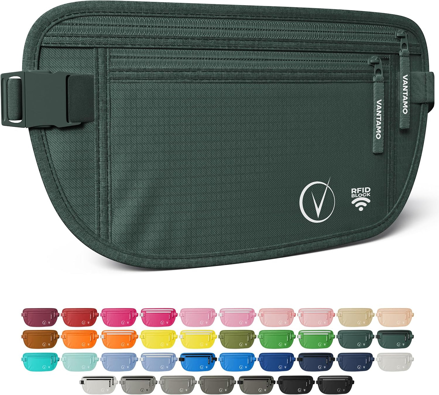 Vantamo Hidden Money Belt For Extra Safety, RFID Ultra-Thin Fanny Pack, 2 Compartment Money Bag Fits Passport & Phone