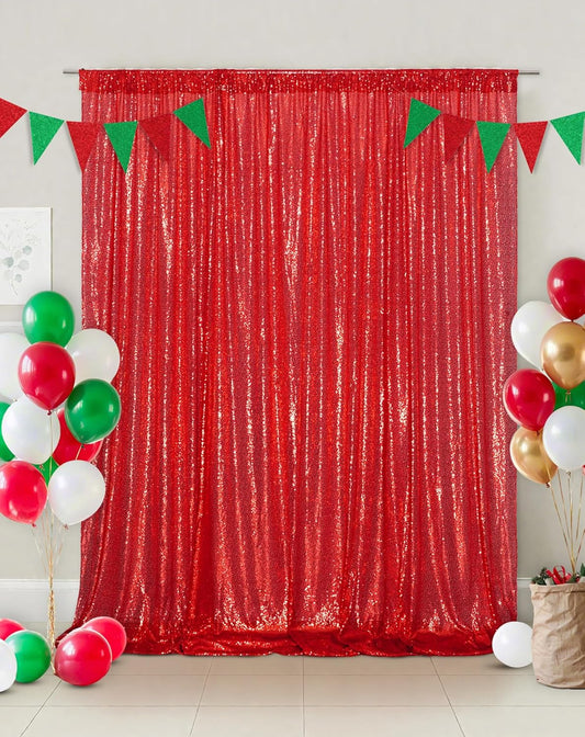 Eternal Beauty Red Sequin Backdrop, 7x7 Ft Glitter Background Curtains for Christmas Shimmer Photography Party Wedding Birthday Back Drop Decor