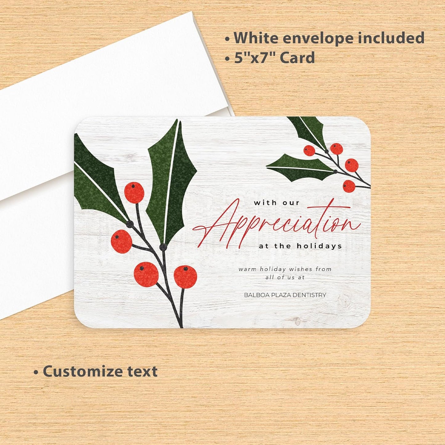 Let's Make Memories Personalized Business Christmas Cards with Envelopes - Premium Quality - 5x7-2025 Holiday Cards & White Envelopes - Holly Gratitude - 150 ct