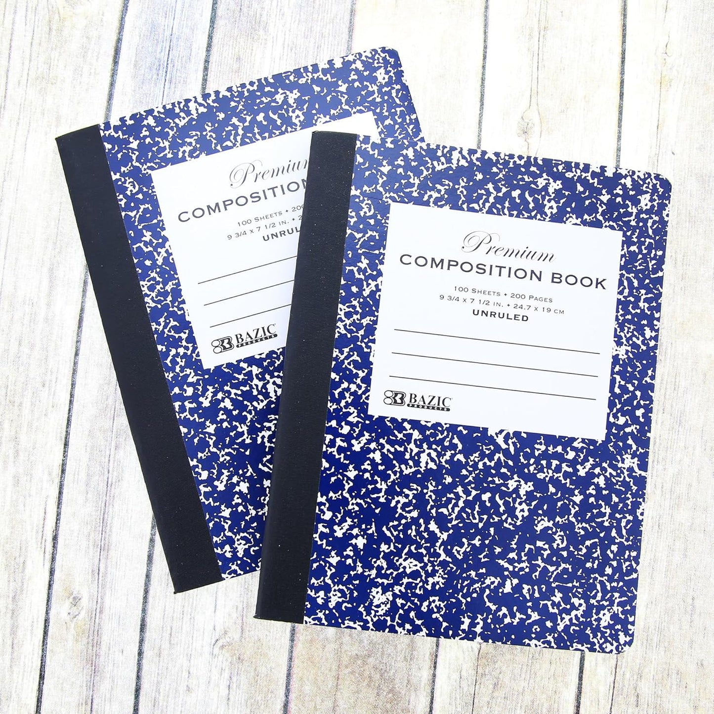 BAZIC Composition Book Black Marble Unruled Ruled 100 Sheet Notebook, Blank Page Journal Comp Notebooks for School, 4-Pack