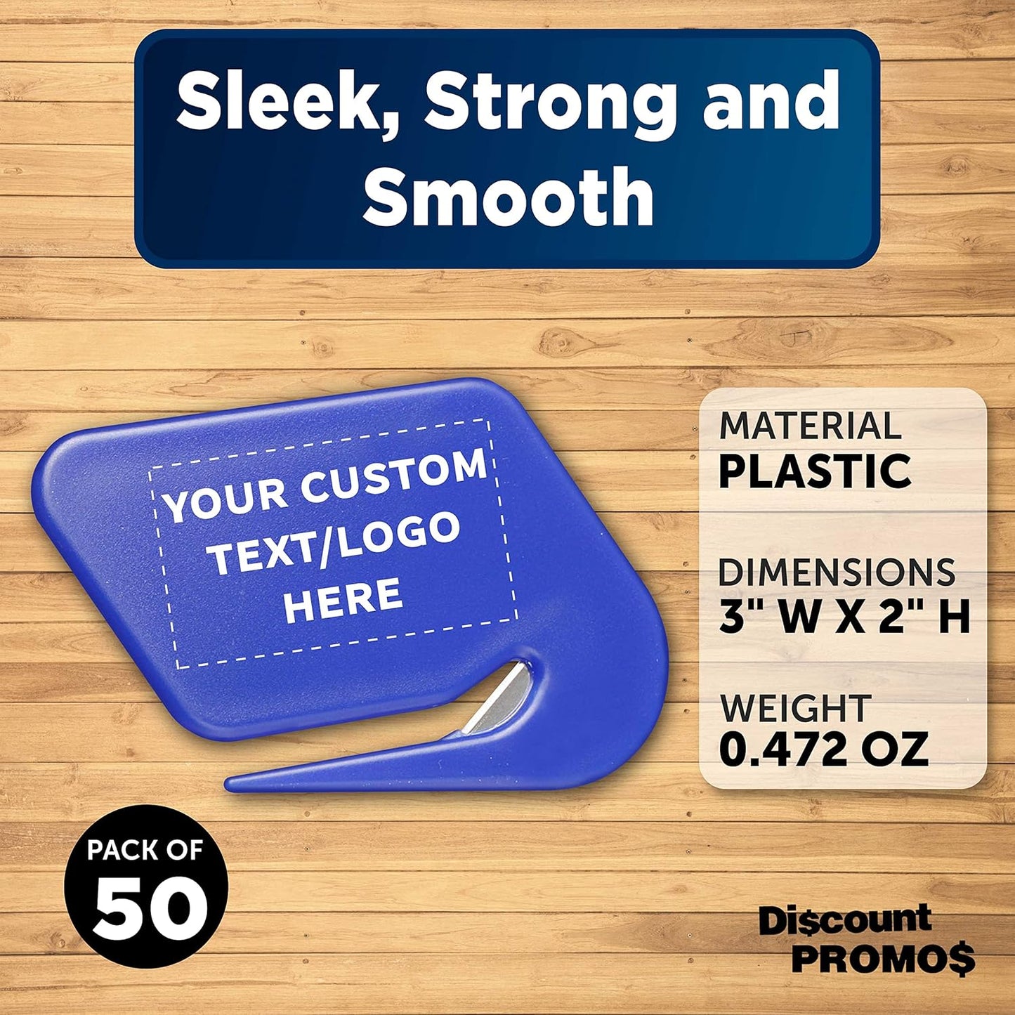 Custom Translucent Plastic Letter Openers Set of 50, Personalized Bulk Pack - Perfect for Home or Office - Blue