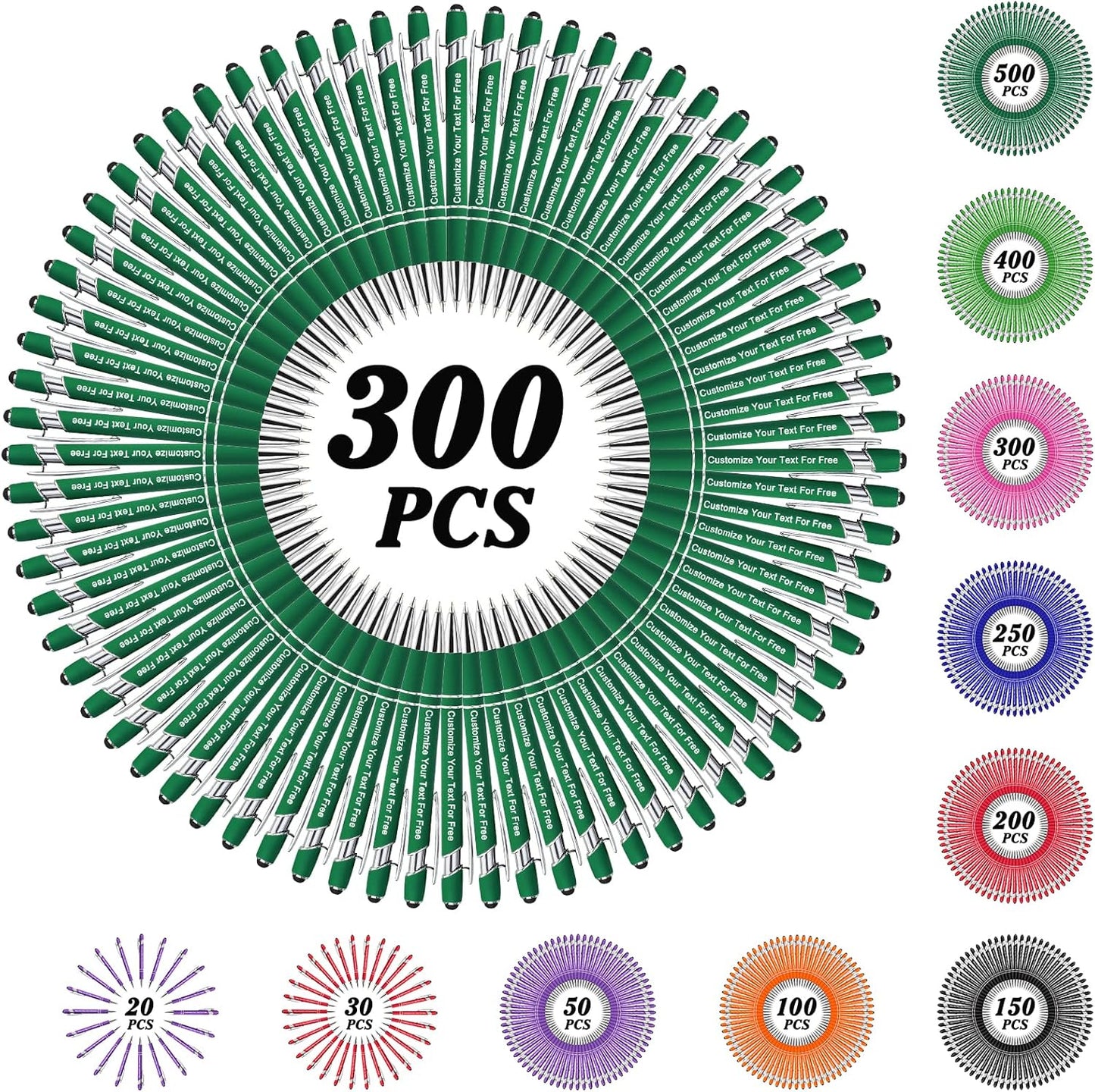 Max 500 Pcs Personalized Pens Bulk, Custom Pens with Free Engraving, Customized Stylus Tip Ballpoint Pen with Your Name Massage Text for School Office Business Graduation Anniversaries-300 Packs