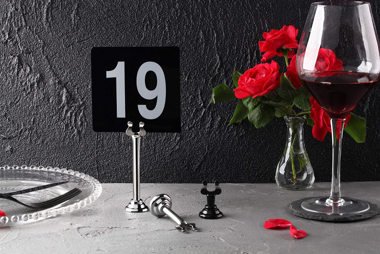 New Star Foodservice 23084 1-100 Double Side Plastic Table Numbers, 4" x 4" Inch, Light Grey on Black