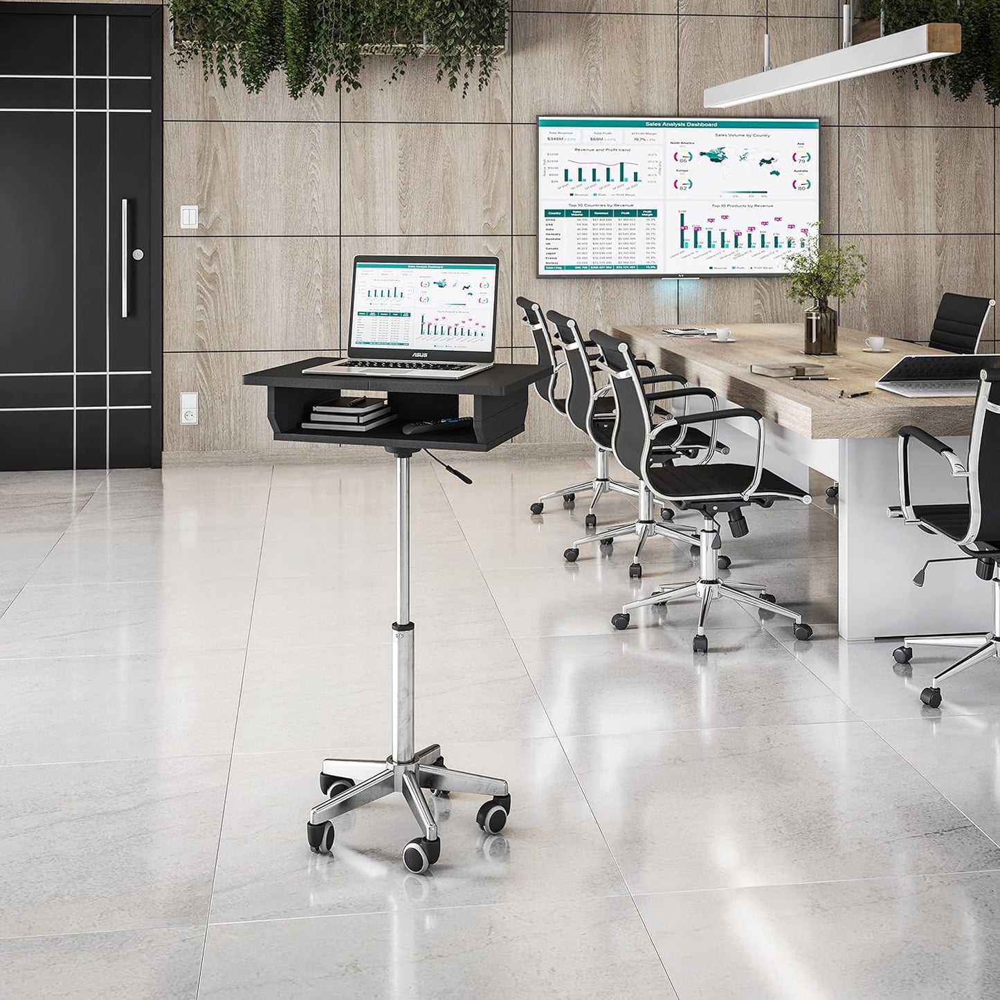 Techni Mobili Rolling Laptop Stand with Extendable Panels, Adjustable Height Customizable Ergonomic Mobile Workstation, Podium, Rolling Laptop Desk or Cart, Graphite