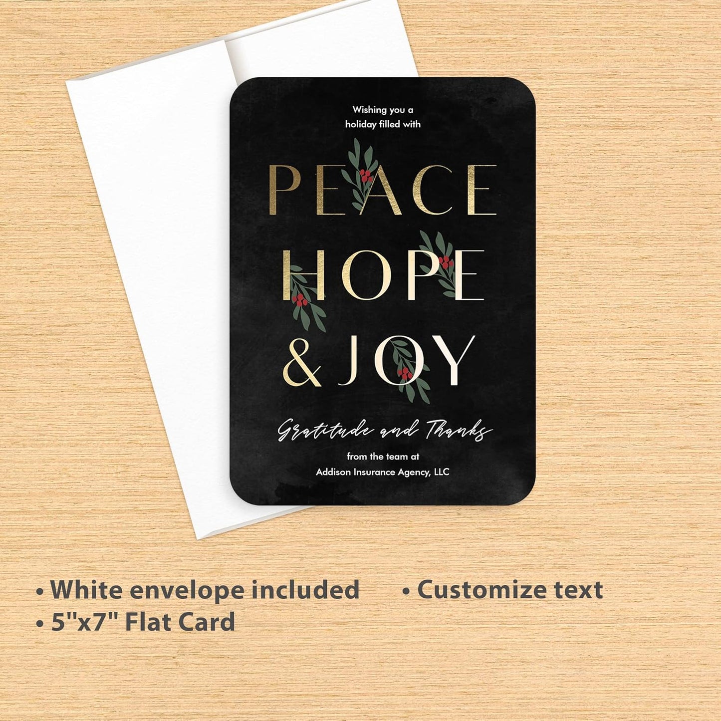 Let's Make Memories Personalized Business Christmas Cards with Envelopes - Premium Quality - 5x7-2025 Holiday Cards & White Envelopes - Peace, Hope & Joy - 50 ct