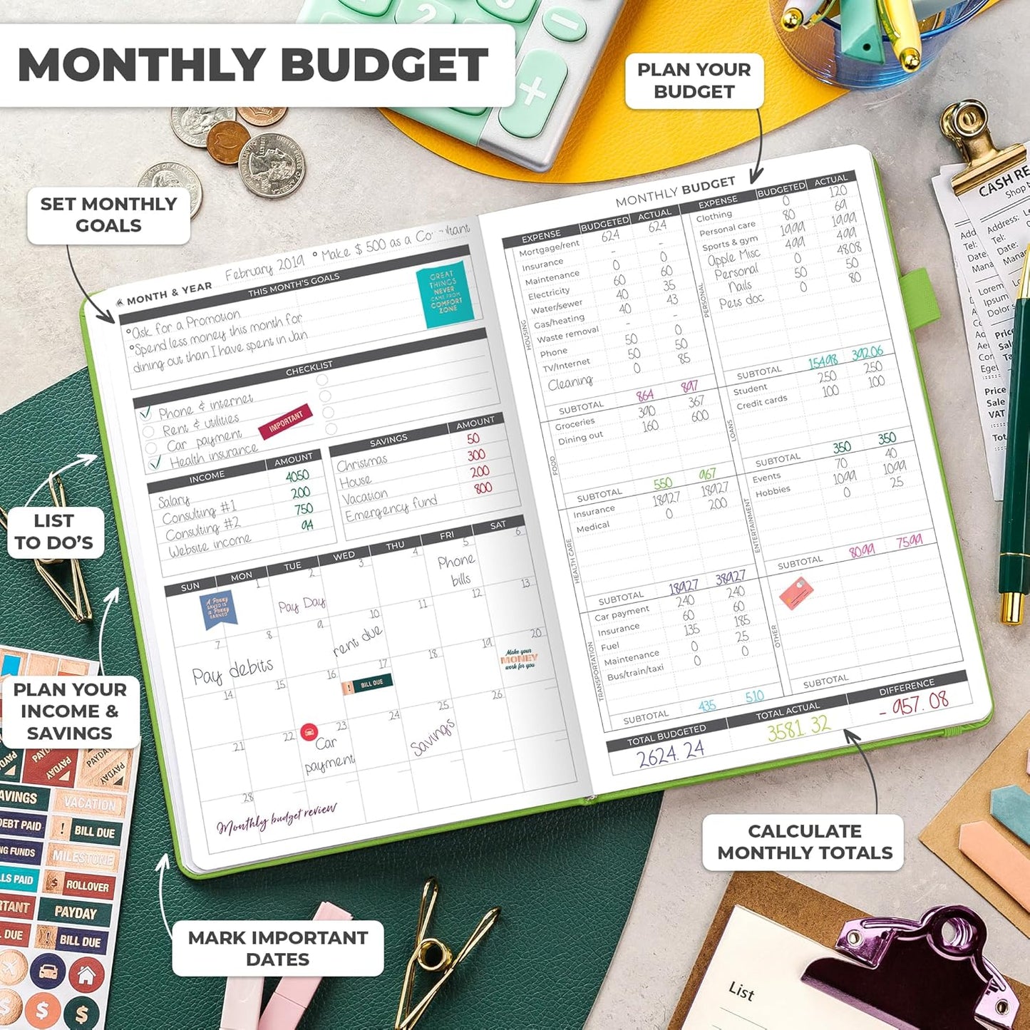 Clever Fox Budget Planner - Expense Tracker Notebook. Monthly Budgeting Organizer, Finance Logbook & Accounts Book, Bill Tracker, A5 (Green)