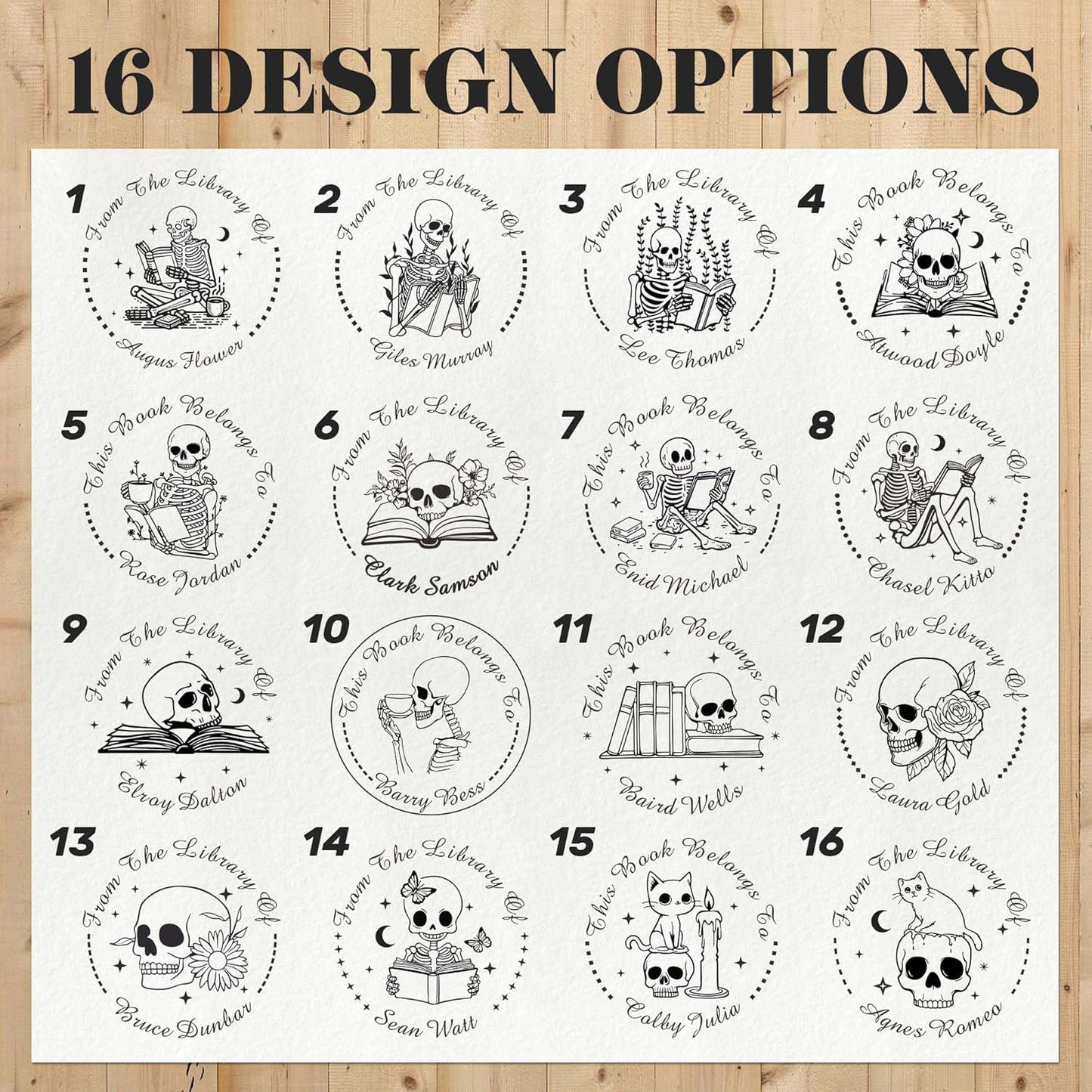Skull Themed Library Book Embosser，Custom Book Business Card Paper Document Notebook，Self Inking Stamp，Book Lover Gifts，Christmas Gifts (Style12)
