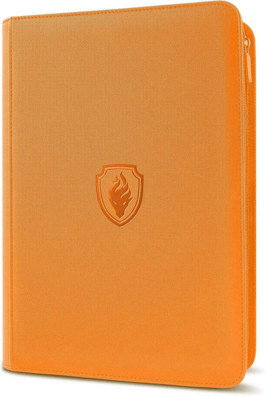 Premium Zip Card Binder - 9 Pocket Trading Binder, PU Cover Zipper Collection Album, Sturdy 360 Side-Loading Folder Holder for MTG, TCG, Game Cards, Sports Cards - Orange