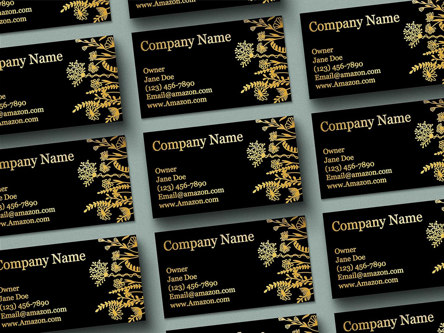 Personalized Gold Foil Black Business Cards 100 Pack - 3.5" x 2" Cards - 14 PT Thick Sturdy Cards - Unique Shiny Gold Foil - Made in the U.S.A. (Gold Floral)