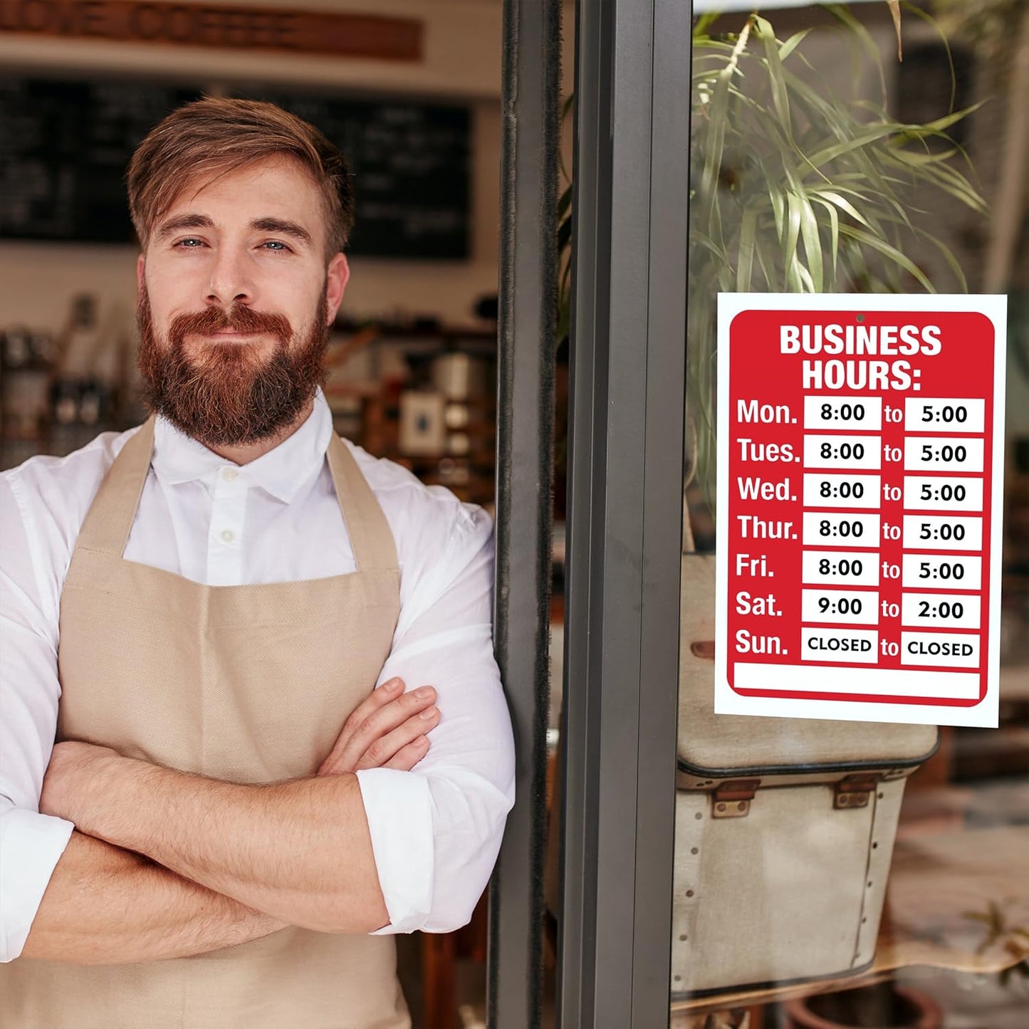 ASSURED SIGNS Open Signs, Business Hours Sign Kit for Glass Door or Window - Bright Red and White Colors - 10 Pack - 7.7 x 11.7 Inch - Includes 4 Adhesive Pads and Number Sticker Set - Ideal Hours Of Operation Signs for Business, Store or Office