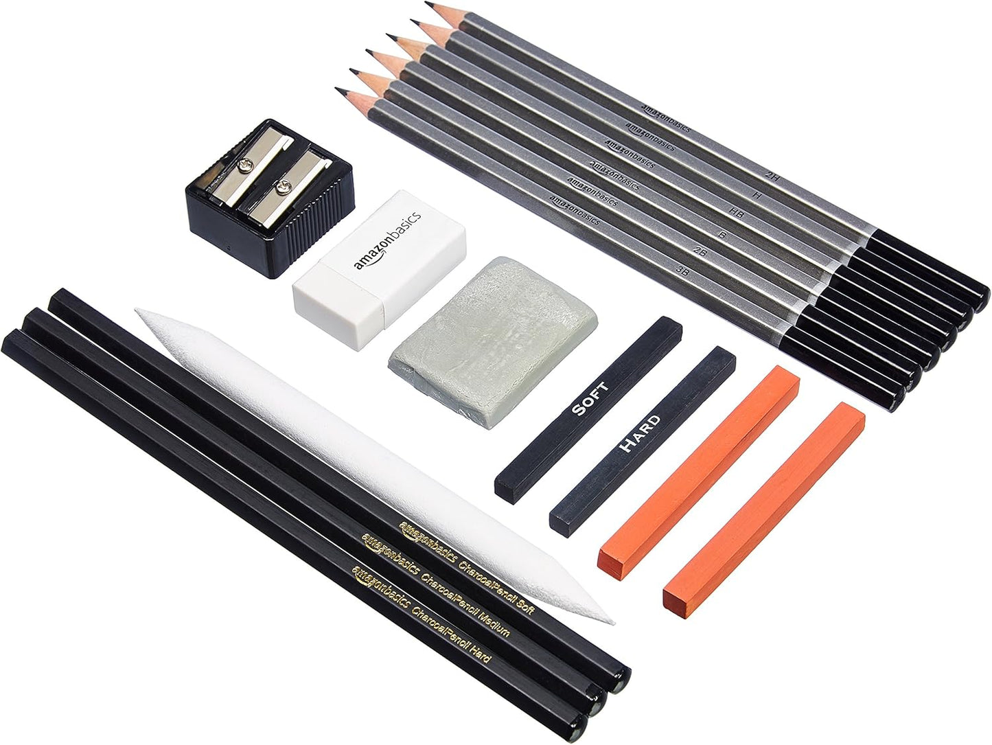 Amazon Basics Sketch and Drawing Pencil Set, 816 Count (17 Packs of 48), Charcoal, Black, White