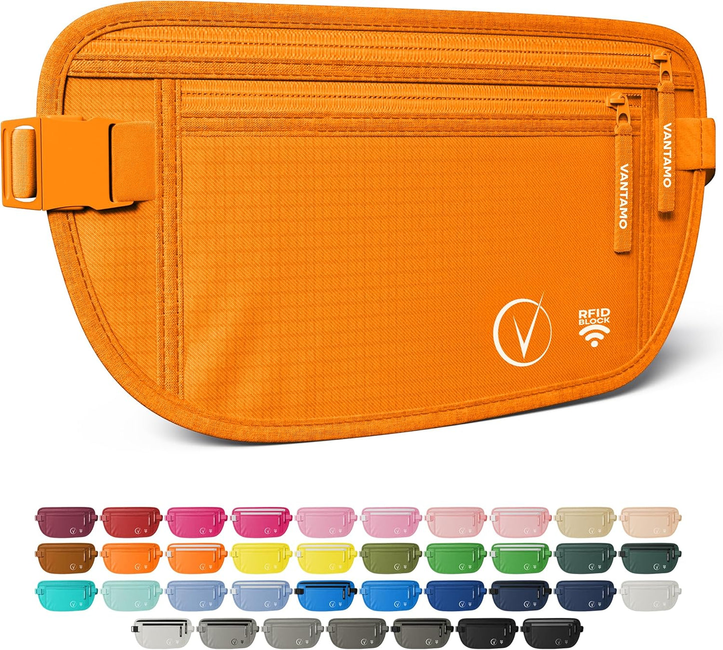 Vantamo Hidden Money Belt For Extra Safety, RFID Ultra-Thin Fanny Pack, 2 Compartment Money Bag Fits Passport & Phone
