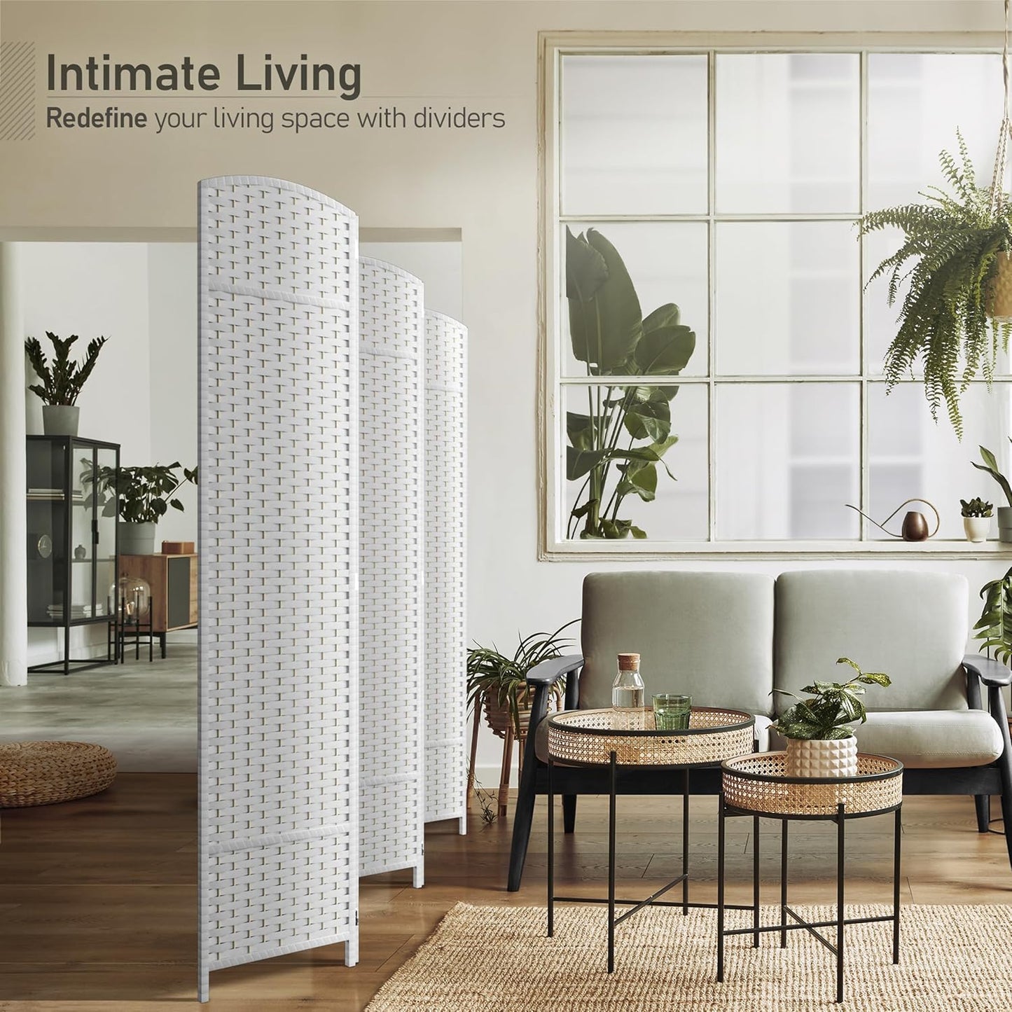 Sorbus 6 Panel Room Divider 6 ft. Tall - Privacy Screen, Extra Wide Double Hinged Panels, Mesh Hand-Woven Design, Partition Room Dividers and Folding Privacy Screens, Wall Divider for Room Separation