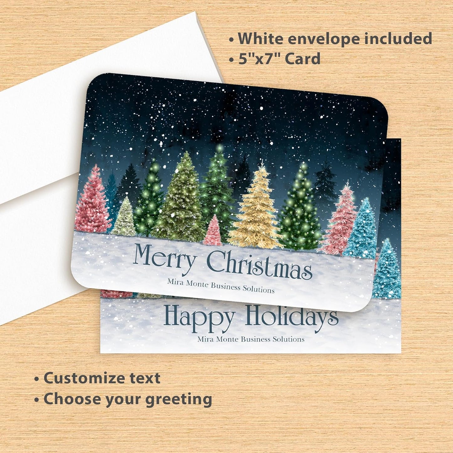 Let's Make Memories Personalized Business Christmas Cards with Envelopes - Premium Quality - 5x7-2025 Holiday Cards & White Envelopes - Colorful Snowscape - 50 ct