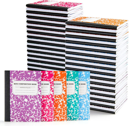 feela 70 Pack Mini Composition Notebook Bulk, Cute Pocket Composition Note Pad, Small Journal Notebooks for Students College School Supplies, 4.5" X 3.25", Narrow Ruled, 5 Pastel Marble Covers