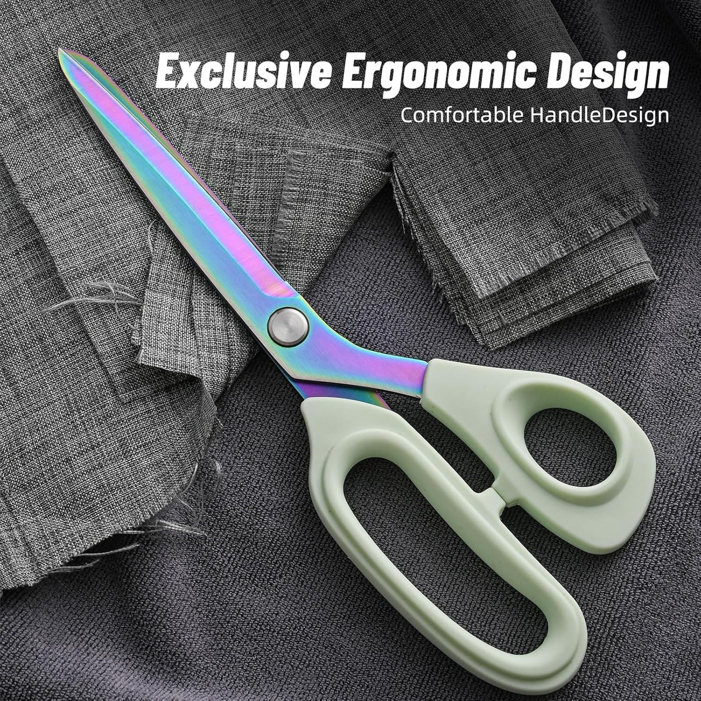 Premium Fabric Scissors Heavy Duty Multi-Purpose Titanium Coated Stainless Steel Leather Sewing Tailor's Scissors with Comfortable Handles, Craft Clothing shears (9.8 in.)