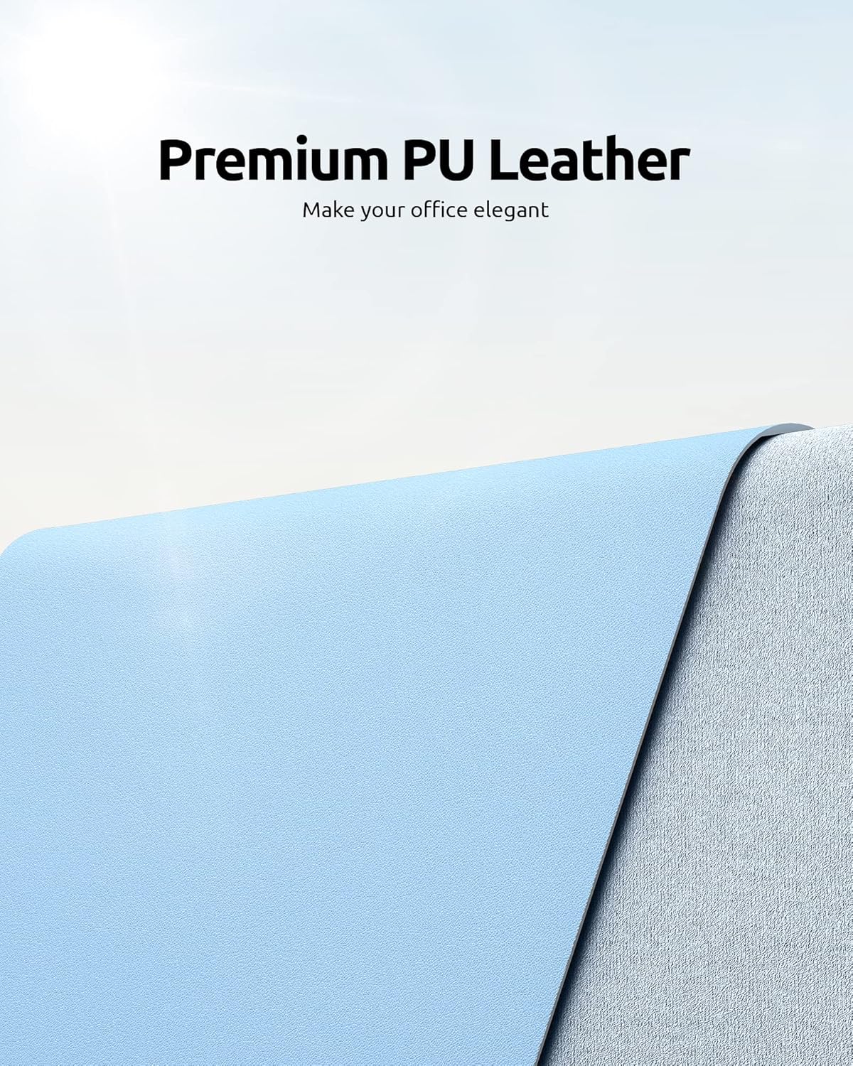 YSAGi Leather Desk Protector, Office Mat, Large Mouse Mat, Non-Slip PU Leather Blotter, Laptop Pad, Waterproof Writing Pad for Office and Home (Baby Blue, 23.6" x 13.8")