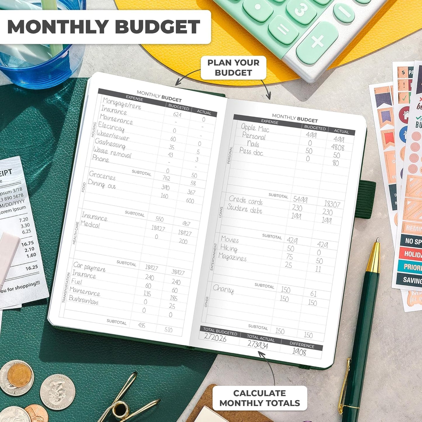 Clever Fox Budget Planner Pocket – Mini Expense Tracker Notebook. Monthly Budgeting Organizer, Finance Logbook & Accounts Book, Small (Dark Green)
