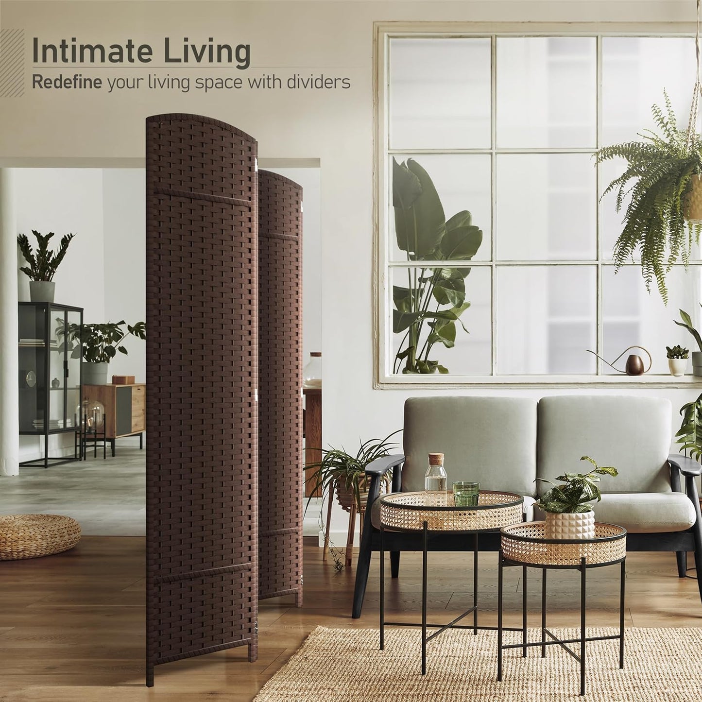 Sorbus 4 Panel Room Divider 6 ft. Tall - Privacy Screen, Extra Wide Double Hinged Panels, Mesh Hand-Woven Design, Partition Room Dividers and Folding Privacy Screens, Wall Divider for Room Separation