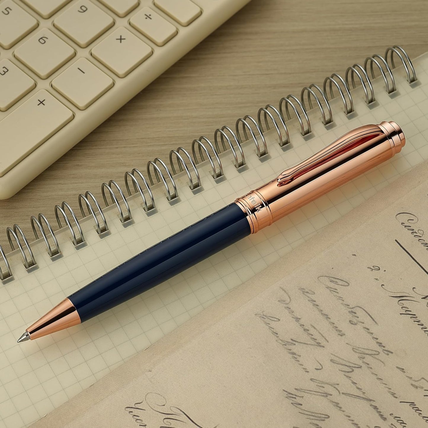 Luxury Gel Pen, Top Set With 8mm Brilliant Diamond,Stunning Blue Pen Body,Attractive Rose Real Gold Finish, Black Refill,Elegant Gift Pen For Women, Executive, Fancy, Spark, Nice Pens